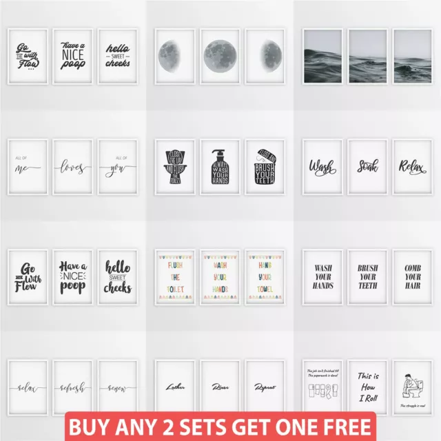 Set Of 3 Framed Bathroom Prints Matching Toilet Pictures Funny Artwork Décor