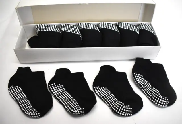 14 Pairs Ankle High Black Non-Slip Cotton Spandex Socks 12 - 36 Month 2T 3T