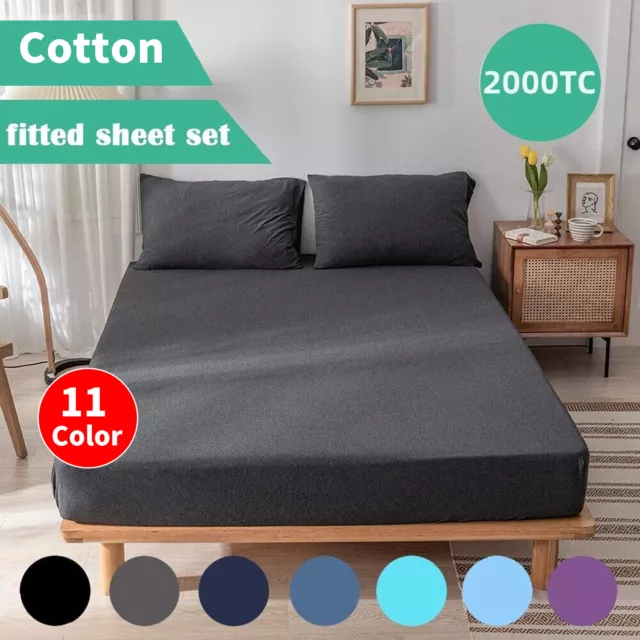 2000TC Egyptian Cotton Deep Fitted Sheet Set Single Double Queen King(No Flat)