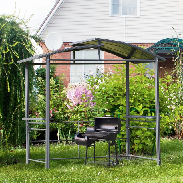 Outsunny Grillpavillon mit Flammschutzdach BBQ-Pavillon mit 2 Ablagen Stahl PC
