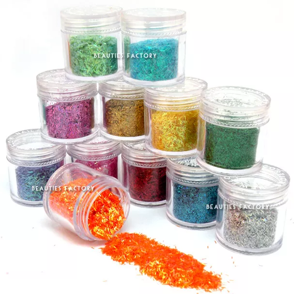 12 Jars x Nail Art Glitter Powder Iced Mylar Sheet Crushed Shell Star Heart 10g