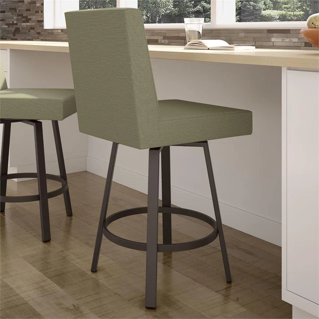 Amisco Hartman 26 In. Swivel Counter Stool - Khaki Green Fabric / Dark Brown