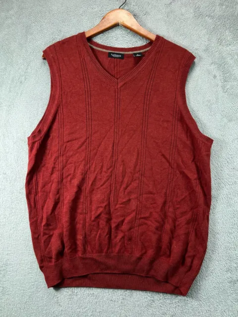 Van Heusen Sweater Vest Mens Medium Red Ribbed V Neck Cotton Pullover Sleeveless