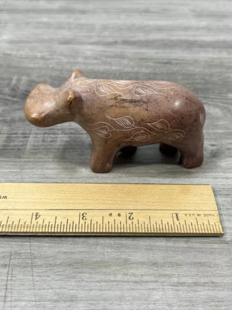 Vintage 1980s Hand Carved White  Soapstone Hippopotamus Hippo Figurine Kenya 2