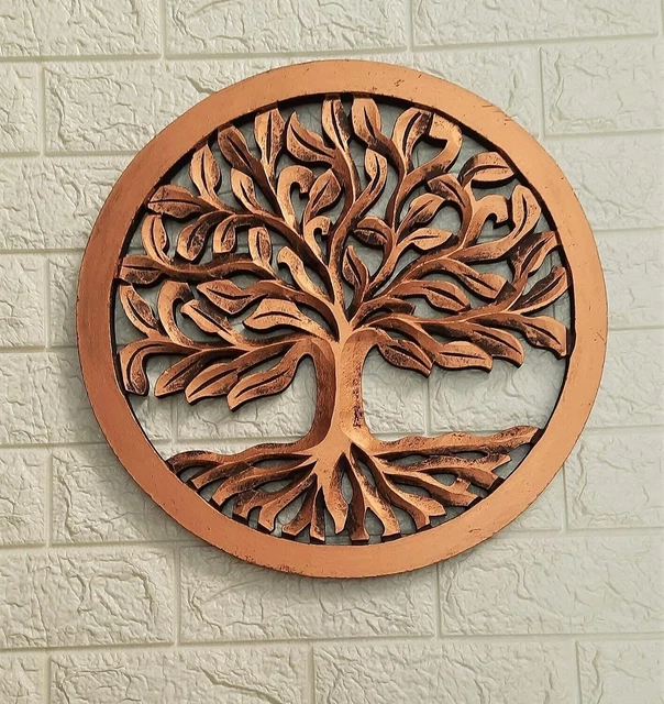 Panel de Pared de Madera Árbol de la Vida para Decoración (Cobre, 40X40X2...