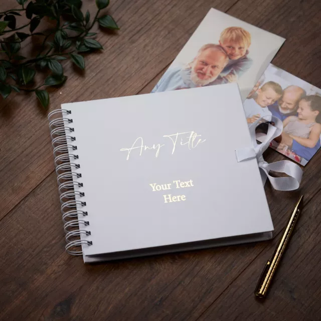 Personalised Any Name and Text White Scrapbook Photo album Gold Print WSPR-66