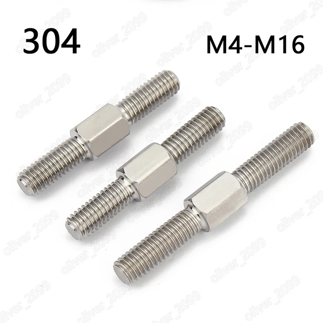 304 Stainless Steel Hex Head Double End Studs Rods Right Left hand Thread Screws