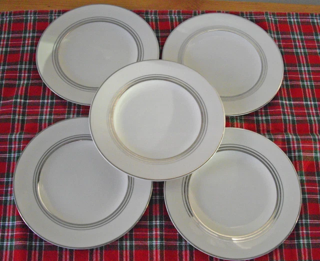 Vintage Syracuse China NIMBUS Ivory w/ Silver PLATINUM 6 1/4" Plates ~ Set of 5