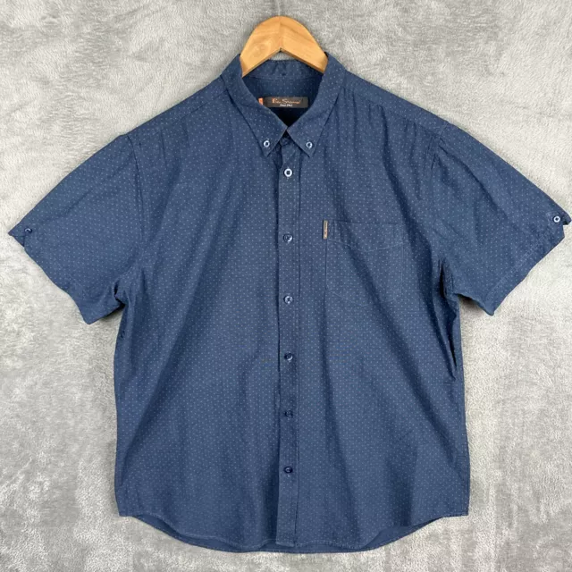 Ben Sherman Shirt Mens Size XL Short Sleeve Polka Dot Blue