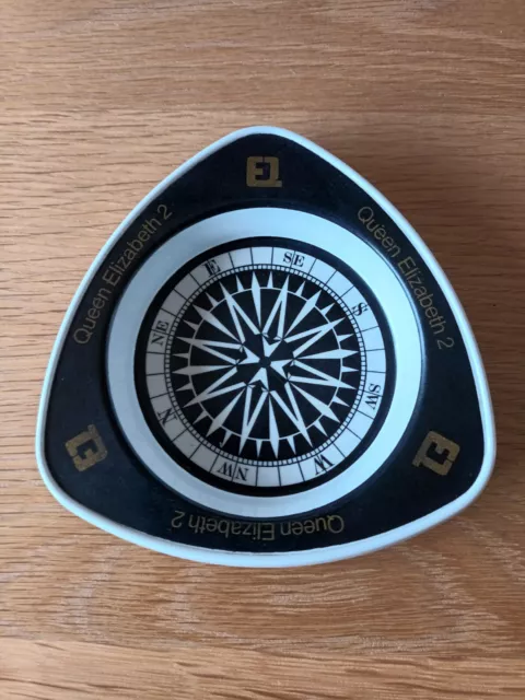 Queen Elizabeth 2 QE2 Cruise Ship Compass Rose Style Ashtray or Trinket Tray