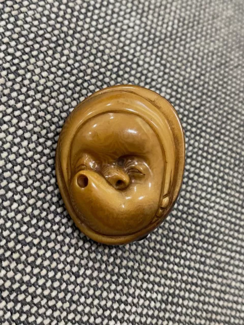 Vintage Possiblement Antique Japonais Signé Tagua Noix Ou Résine Sculpté Netsuke