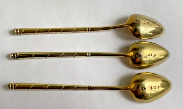 Three beautiful antique Imperial Russian silver gilt spoons 1850 2