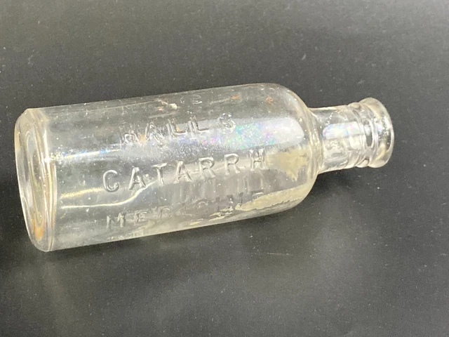 Halls Catarrh Medicine Bottle Cure Embossed C 8 Apothecary Druggist Pharmacy 4in