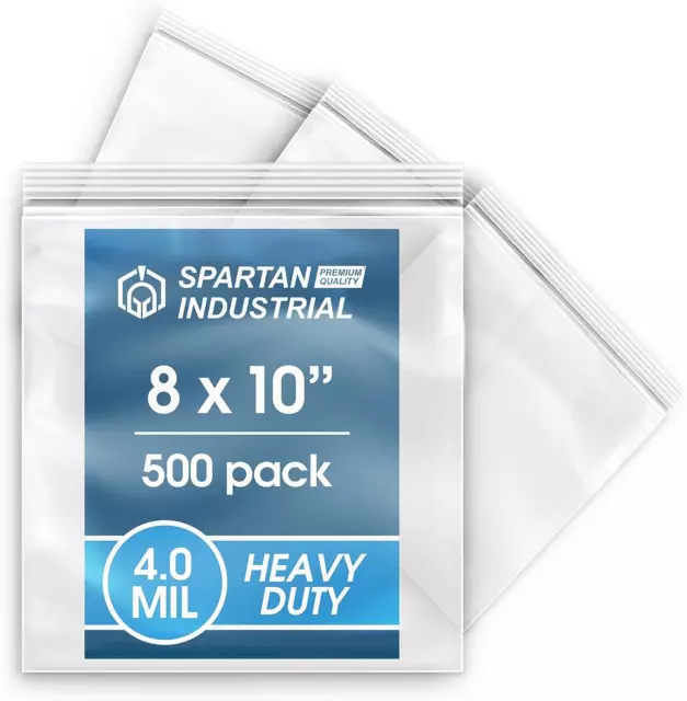 Spartan Industrial - 8” X 10” (500 Count) Thick 4 Mil Clear Reclosable Zip Plast