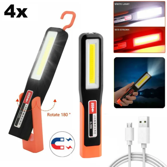 4 Pcs Rechargeable LED Magnetic Work Light Cordless COB Inspection Lamp Torch
