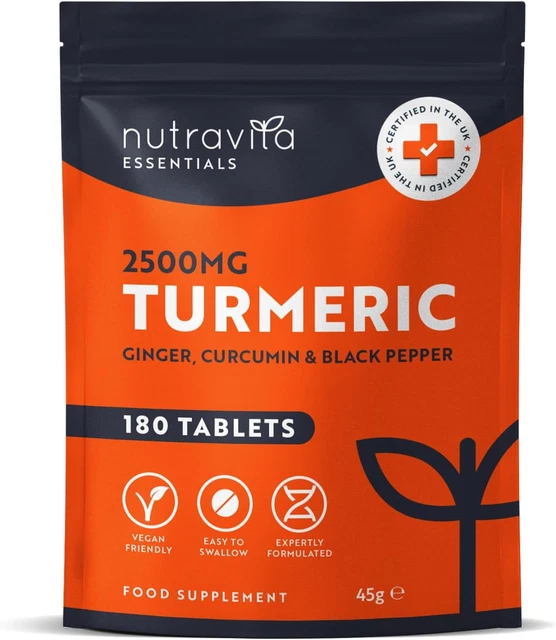Tumeric Buy TURMERIC TABLETS 2500MG with Black Pepper & Ginger - 180 Tabs £10.68 ...