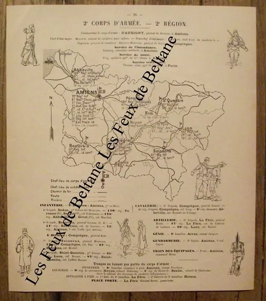 Article 2e corps d'armée,carte Amiens, gravure Comba,Croix Rouge  1896