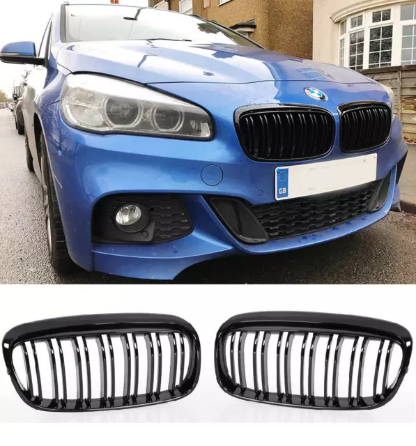 Bmw 2 Series Gran Tourer F45 F46 15-18 Gloss Black Front Grilles Double Spoke Uk