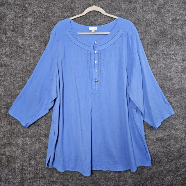 J. JILL TUNIC Size 4X Blue 3/4 Sleeve Henley Cotton Coastal Pullover £23.74  - PicClick UK