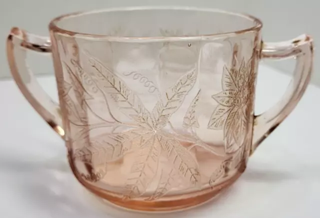 Pink Jeanette Depression Glass Poinsettia Sugar Bowl No Lid Floral Vintage READ!