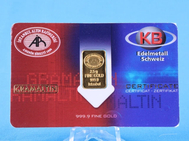 Gold Bars KB Precious Metal Switzerland 2.5 Grams 999.9 Gold in Blistercard 048502
