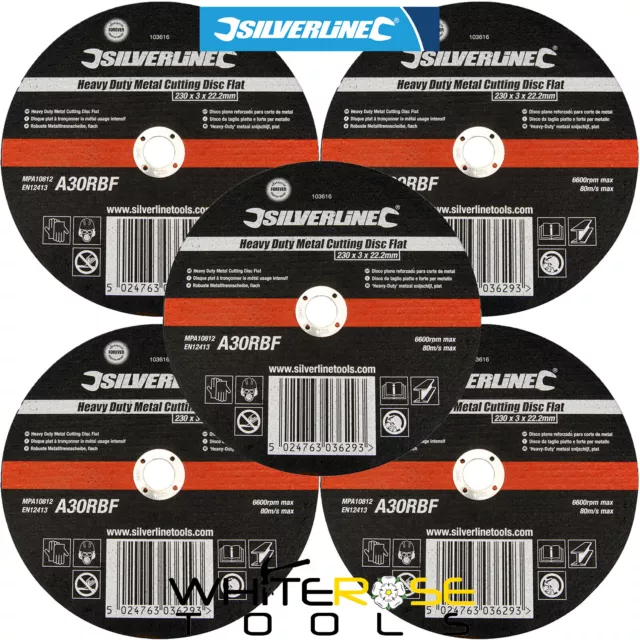 Silverline Metal Cutting Disc Flat Heavy Duty 230mm Alloy Grinder 1-5 Discs