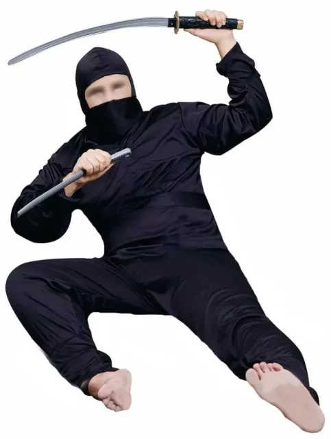 Ninja Stealth Assassin Warrior Robber Adult Solid Black Halloween Costume, S/M