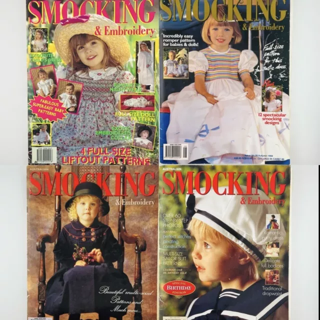 4 Australian Smocking & Embroidery Magazine With Patterns Bundle Lot 26 28 30 33