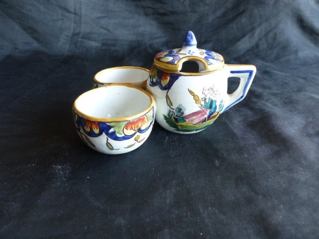 Ancien Service à Condiments / Moutardier En Porcelaine, Peint Main Imgx2000 4896