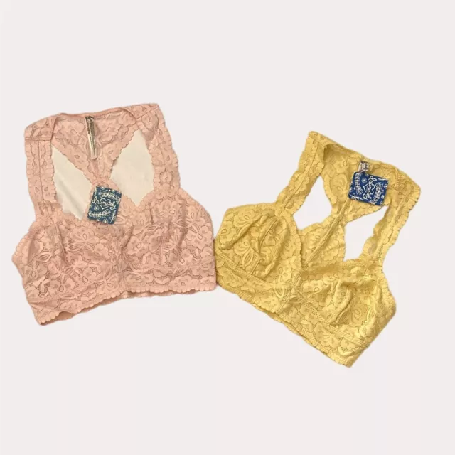 INTIMATELY FREE PEOPLE Galloon Lace Racerback Bra Bundle of 2 Ballet Pink  Yellow $34.00 - PicClick