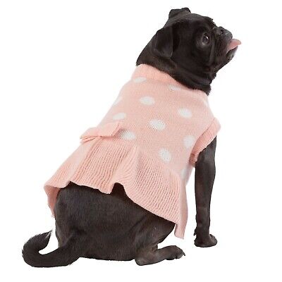 Top Paw Dog Pink Polka Dot Sweater Dress S-L Knit Stitch Warm Winter Coat