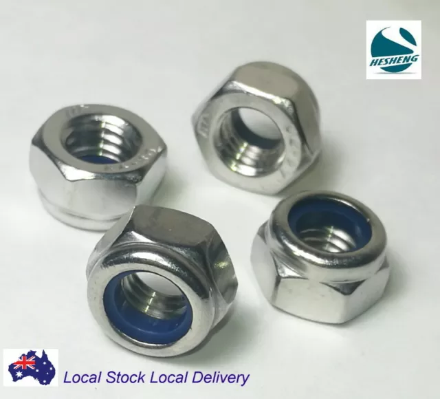 Qty 10 M8 Marine Grade Stainless Steel 316 A4 Hex Nyloc Nut 8mm Nylon Lock Nuts