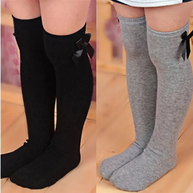 Girls Toddler Warm Long Socks Kids Knee High Cotton Bowknot Stockings DM
