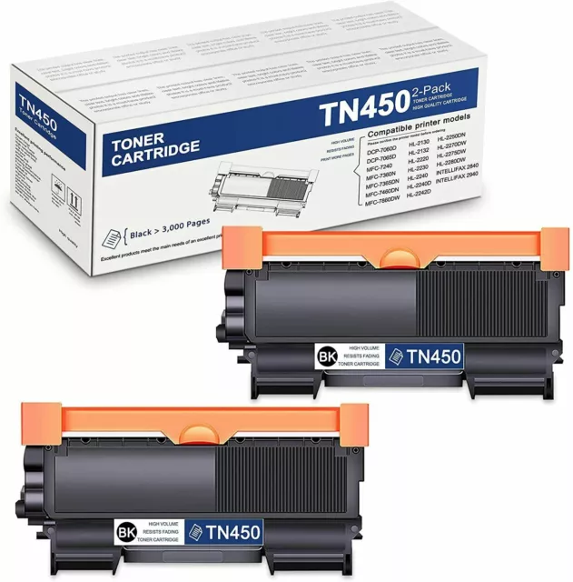 2 PK TN450 TN-420 Toner Cartridge Black For Brother HL-2280DW MFC-7860DW Printer