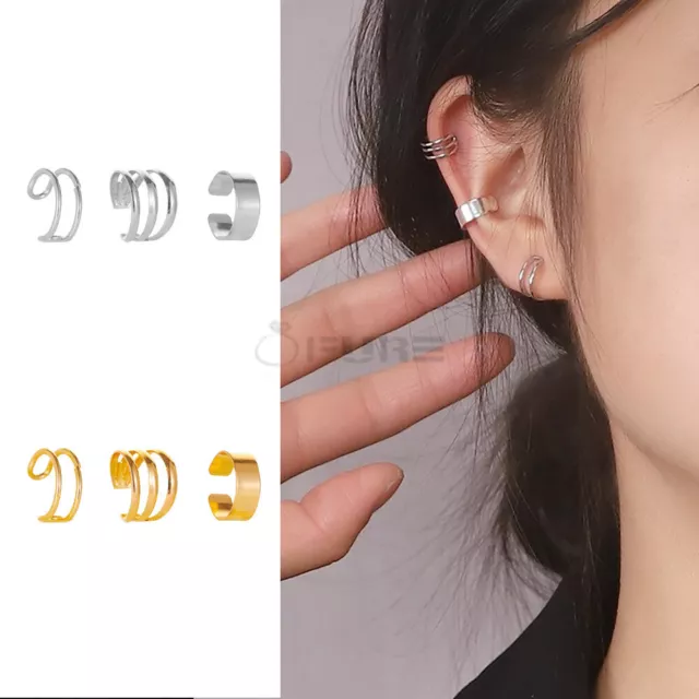 3Pcs/Set Sterling Silver Cartilage Helix Clip On Fake Piercing Women Ear Cuff UK