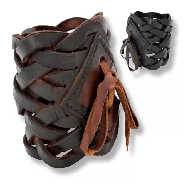 Braided Leather Bracelet. Black Or Brown. Ideal for Costume, LARP & Re-enenac...