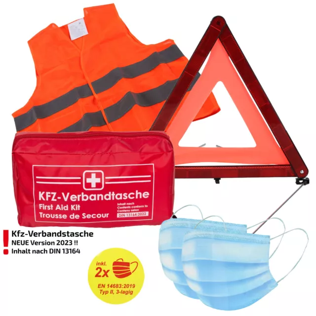 Verbandtasche Erste-Hilfe DIN13164 MHD 08.2028 + Warnweste ORANGE + Warndreieck