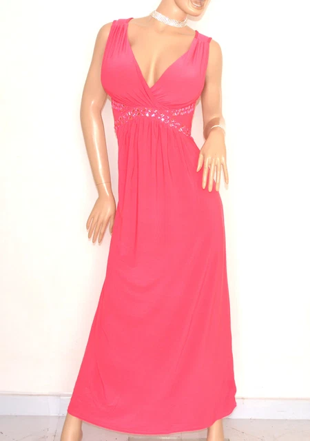 ABITO LUNGO ROSA FUCSIA vestito damigella strass elegante da sera cerimonia E20