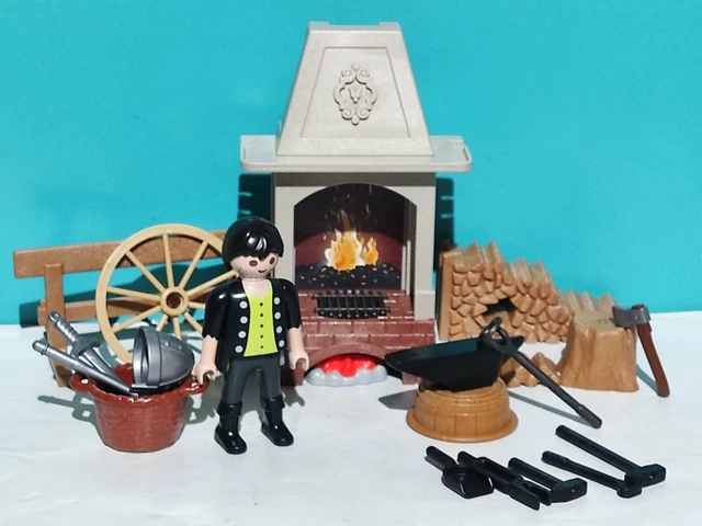 Scène Playmobil Médiéval - Forge De Forgeron Avec Enclume (Pièces Faites Main)