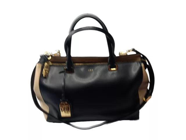 Ralph Lauren Whitby Convertible Satchel Handbag Black & Cream Retail $380