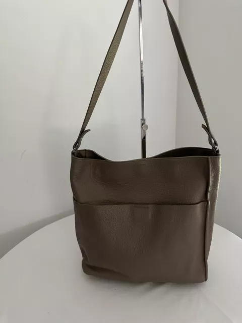 Allsaints Taupe Pebbled Leather Shoulder Tote Handbag