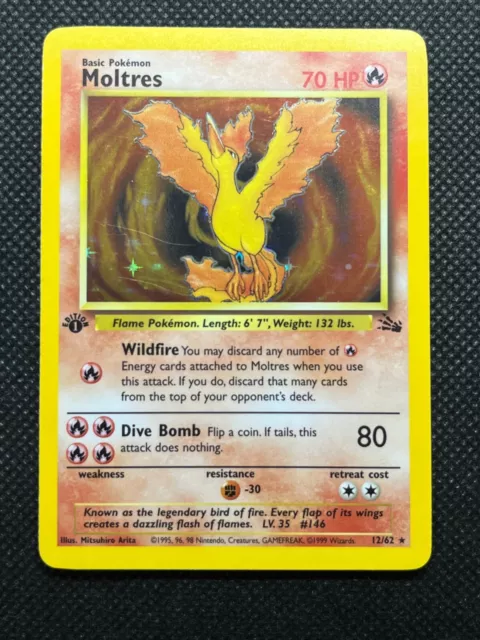 MOLTRES 12/62 Fossil Set Holo Pokemon Card Exc / 
