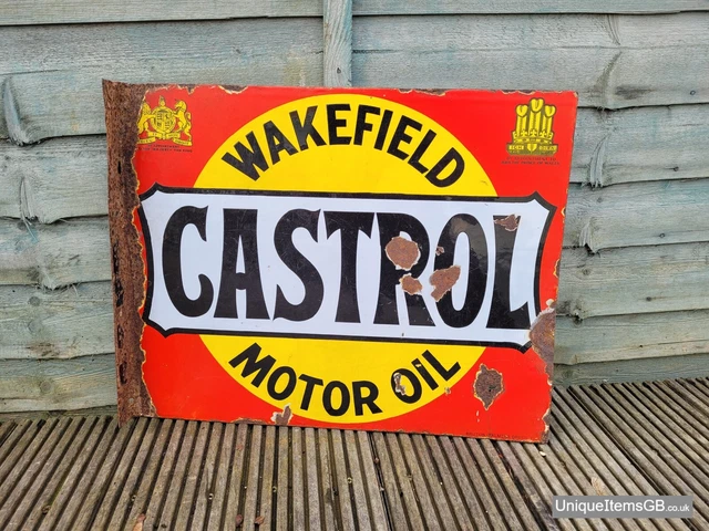 1920'S FLANGE DOUBLE Sided CASTROL WAKEFIELD Motor Oil Enamel Sign 20 ...