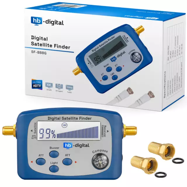 Digital HDTV Sat Finder SATFINDER LCD Display Kompass 3D F-Kabel Gold F-Stecker