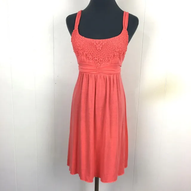 Boston Proper Fit Flare Dress Pink Lace Detail Stretch Rayon Knee Length 26x33