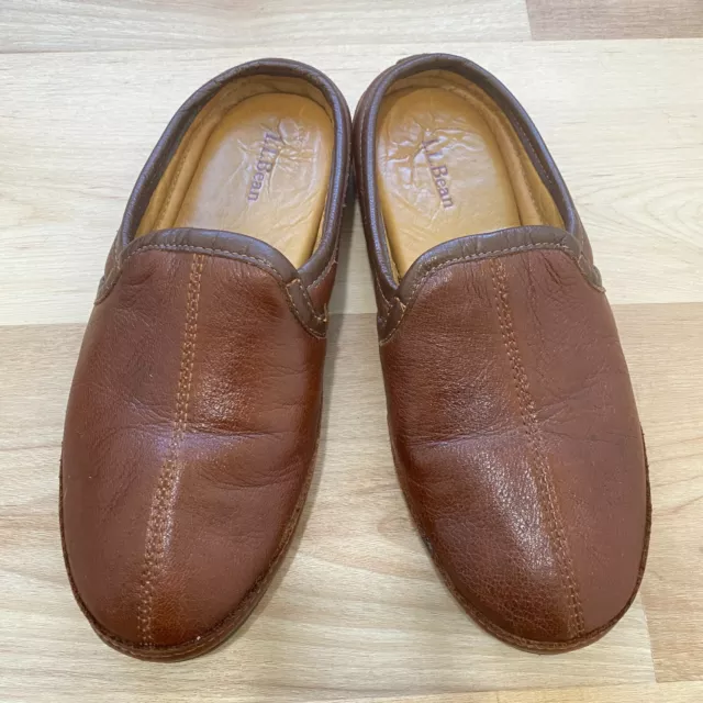 LL Bean Men's Elkhide Leather Brown Slipper Scuffs Size 10M Excellent