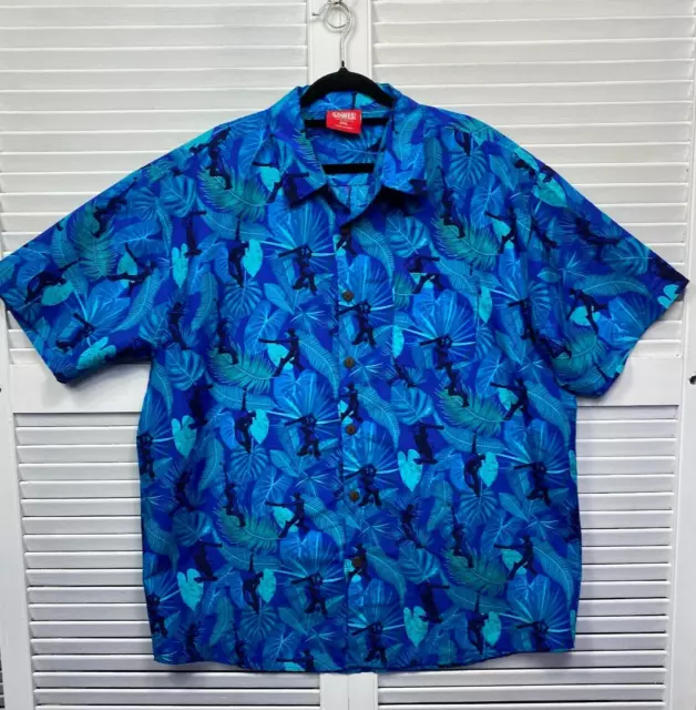 Lowes Shirt Mens 2XL Blue Tropical Holiday Cruise Cricket Floral Hawaiian