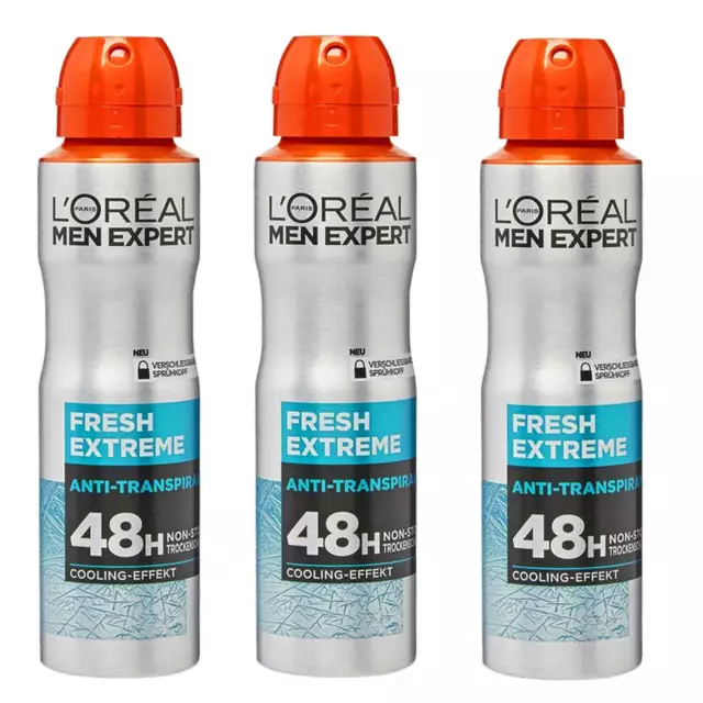 3x 150ml Loreal Men Expert 48h Fresh Extreme Deo Spray Dry Anti Transpirant