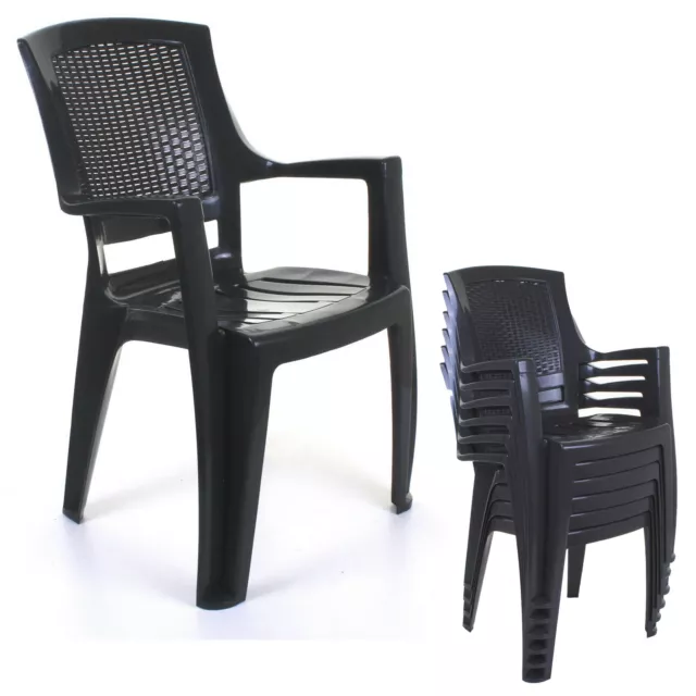 Plastic Chair Set of 6 Garden Outdoor Furniture Stacking Patio Armchair Grey