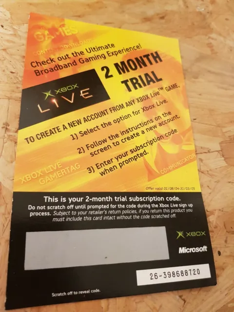 Unused Expired Xbox Live 2 Month Trial EA Scratch Card - Microsoft Xbox Original